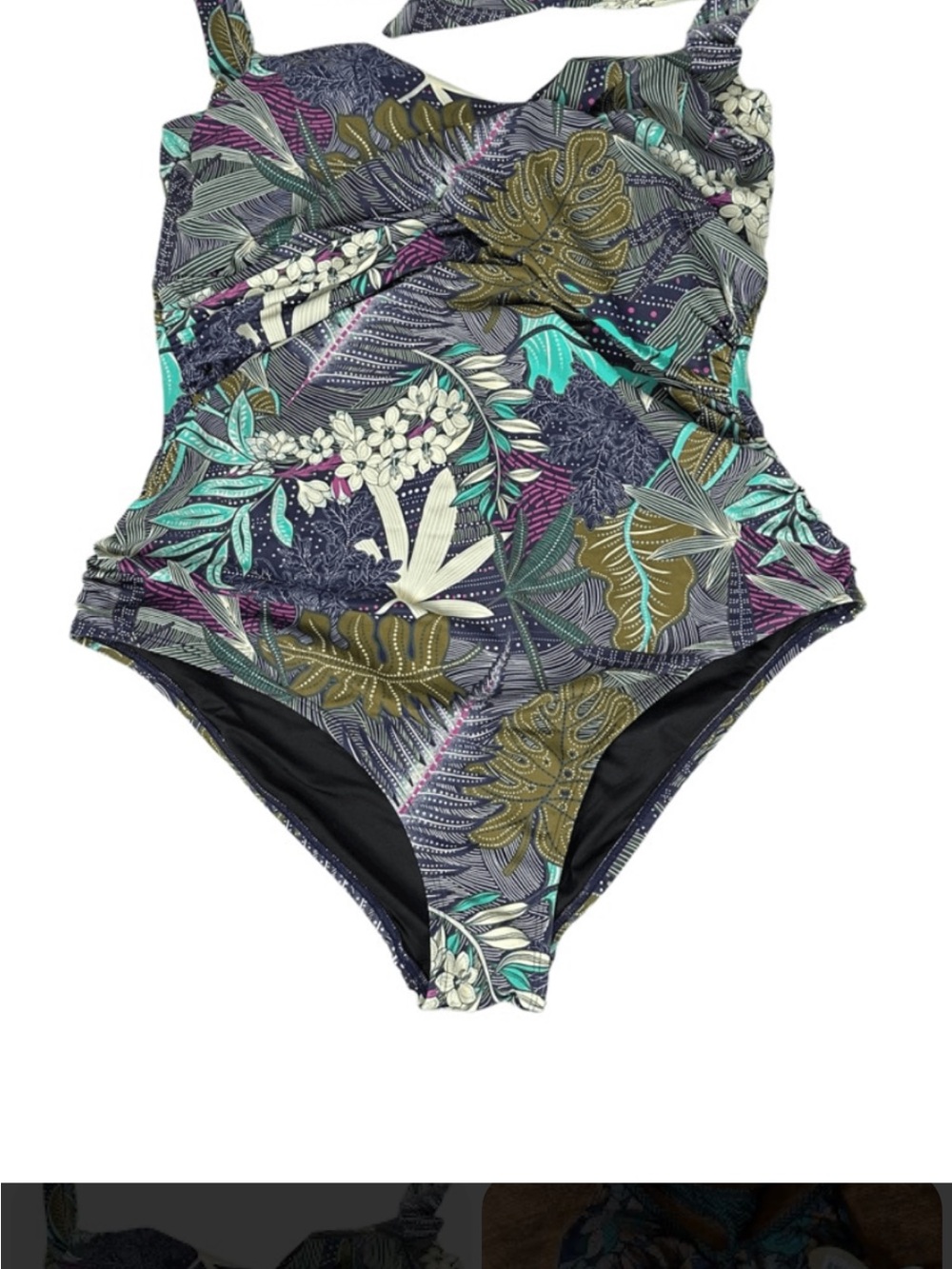 Coastal Blue Floral Tropical print one-Piece Swimsuit - Navy Multi S 4-6